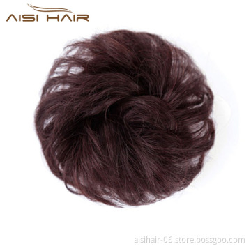 Aisi Hair Brazilian Human Hair Curly Brown Chignon Bun Elastic Rope Rubber Band Hairpiece Clip In Extension For Black Women